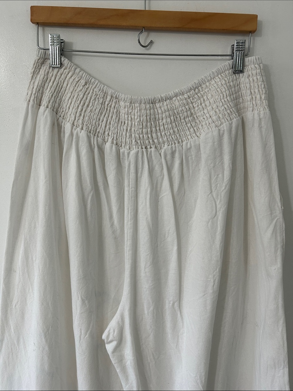 Cynthia Rowley Pants Linen 2X White Wide Leg Elastic Waist Floral Embroidered - Picture 5 of 14
